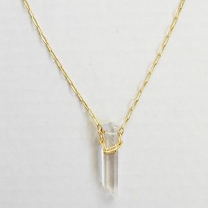 Art Deco Quartz Pendant Necklace Vintage Brass
